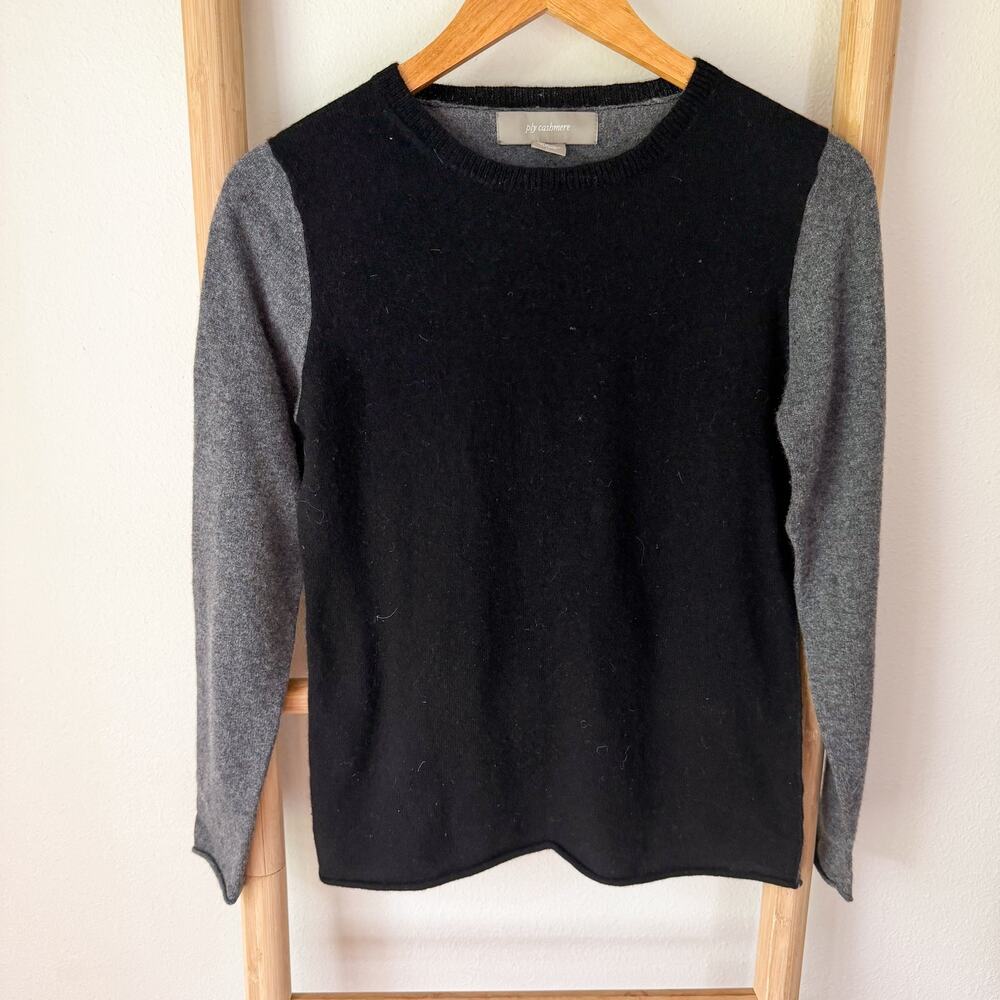 Ply Cashmere 100% Cashmere Colorblock Sweater Black Gray Women’s Medium